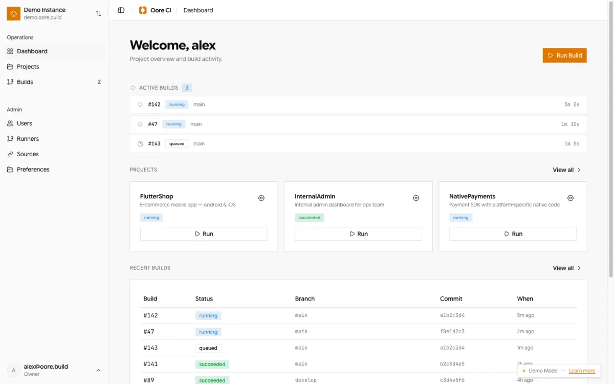 Oore CI Dashboard screenshot